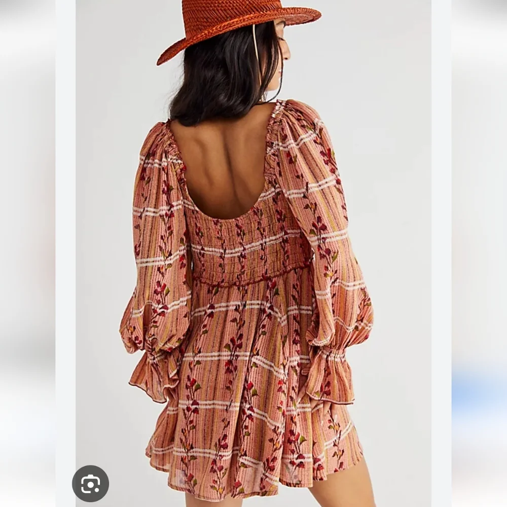 Free People Rust-Peach Floral Long Sleeve Mini Dress - Picture 2 of 15
